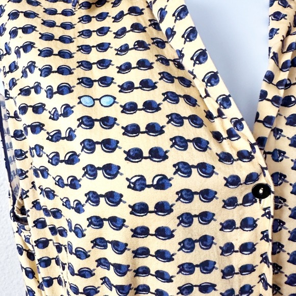 NIC+ZOE Sunglasses Print Sleeveless Belted Shirt Dress Yellow Navy Size XXL - Picture 5 of 14